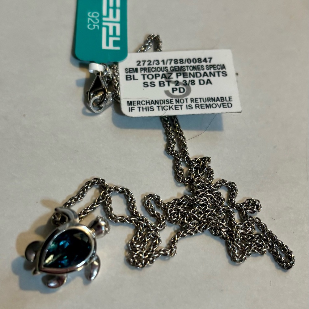 SOLD EFFY Blue Topaz (2-3/8 ct. t.w) & Diamond Turtle 18" Pendant Sterling $350